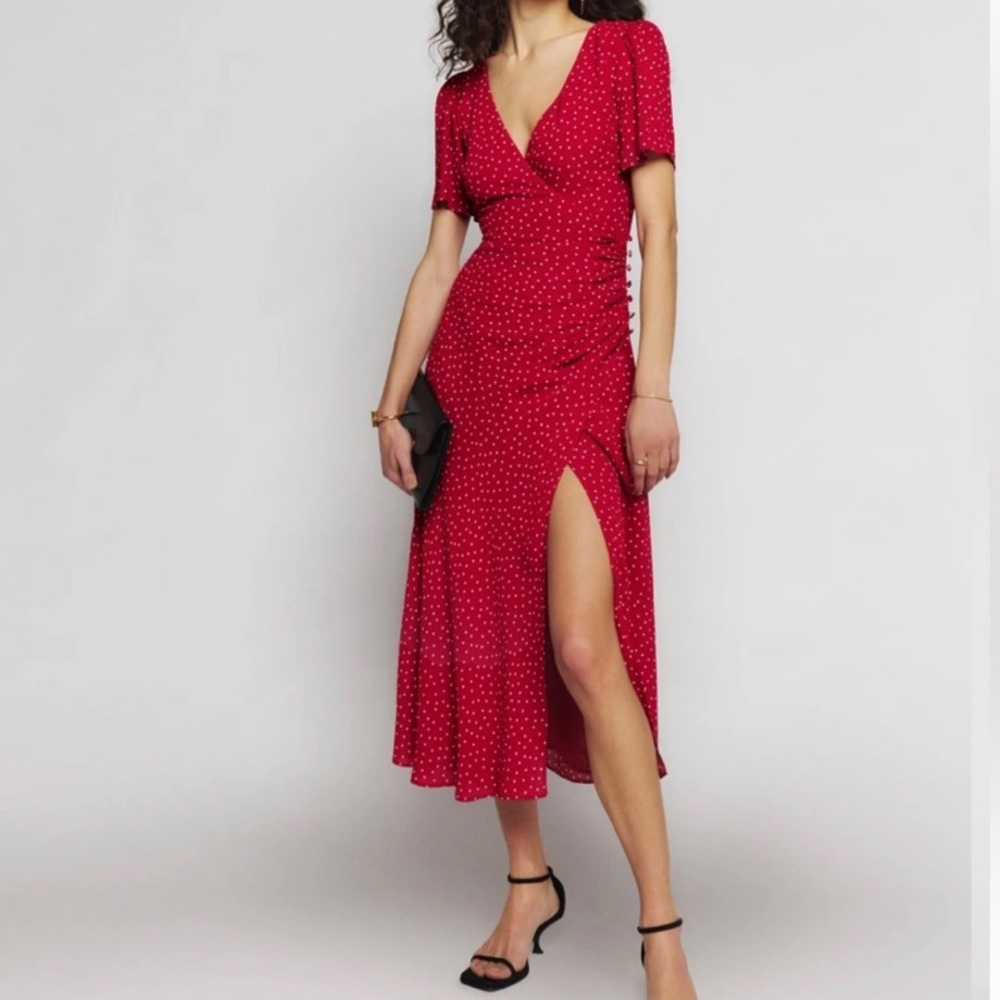 NWT Reformation Breanna Dress Red Polka Dot Womens